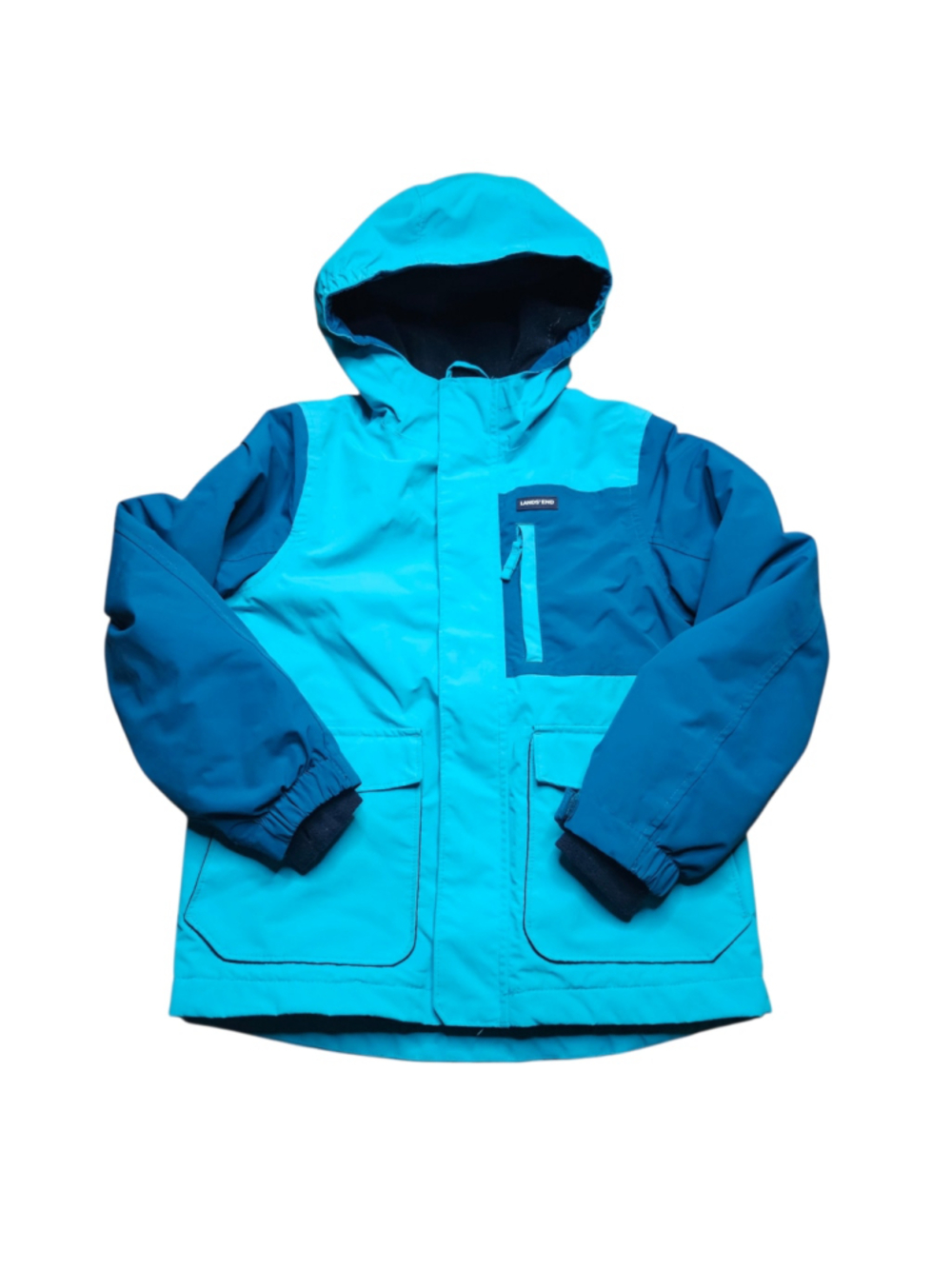 Lands' End Squall Jacket Youth Medium 8 Blue Waterproof Hooded Coat